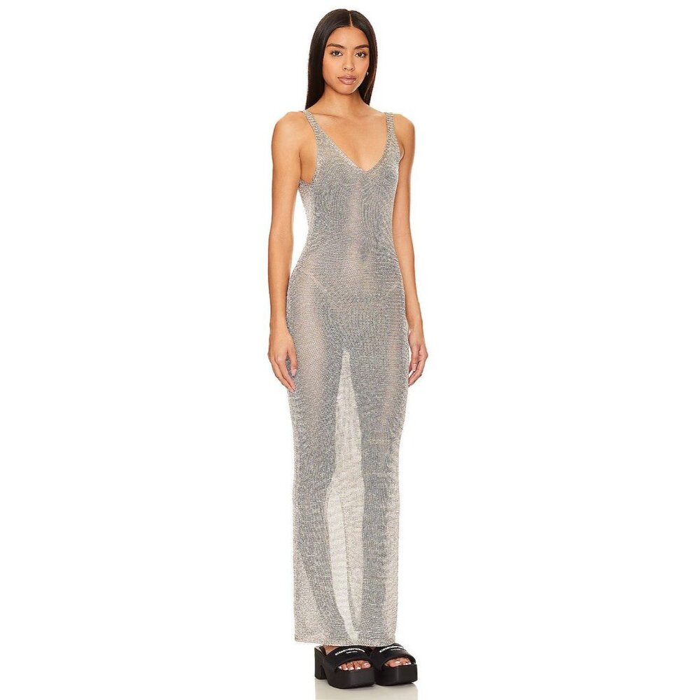 superdown Egon Maxi Dress in Gold New Womens Long Metallic Knit - Picture 3 of 11